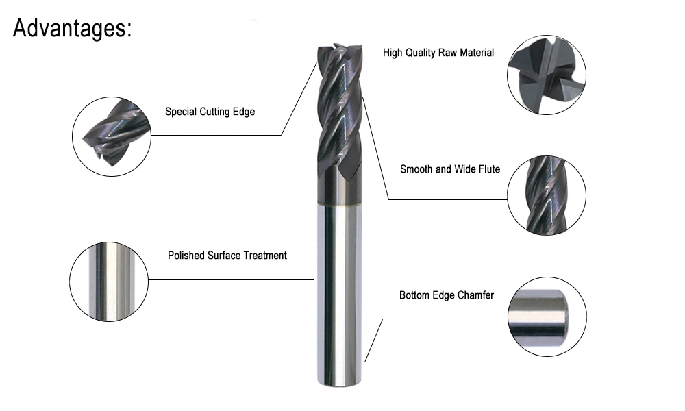 HRC 65 Solid Carbide Standard End Mill for High Performance Milling